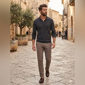 Joseph & Lyman quarter button long sleeve polo shirt